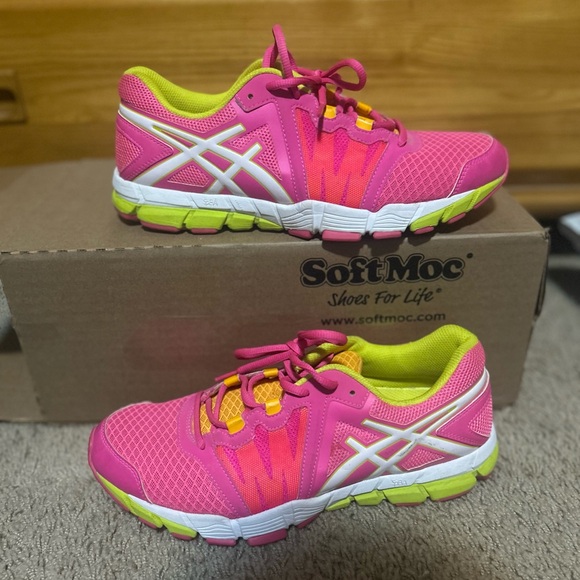 Asics Pink and Yellow Athletic Shoes - Picture 1 of 3